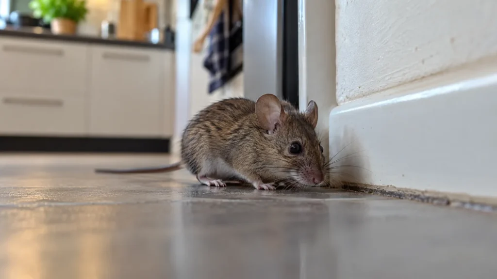 Muizen bestrijden in Utrecht: huismuis langs de plint in de keuken